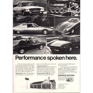1973 Sunoco Service Gas Station Vintage Print Ad Porsche 356 Mercedes Wall Art